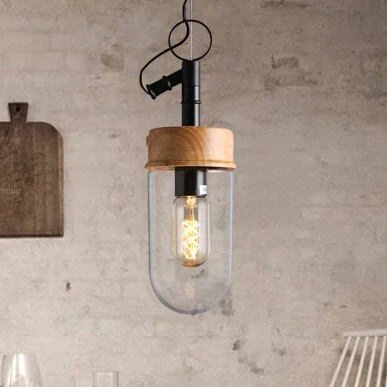 Wood Capped Glass Pendant Lamp