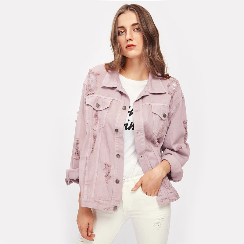 Womens Ripped Pink Denim Jacket