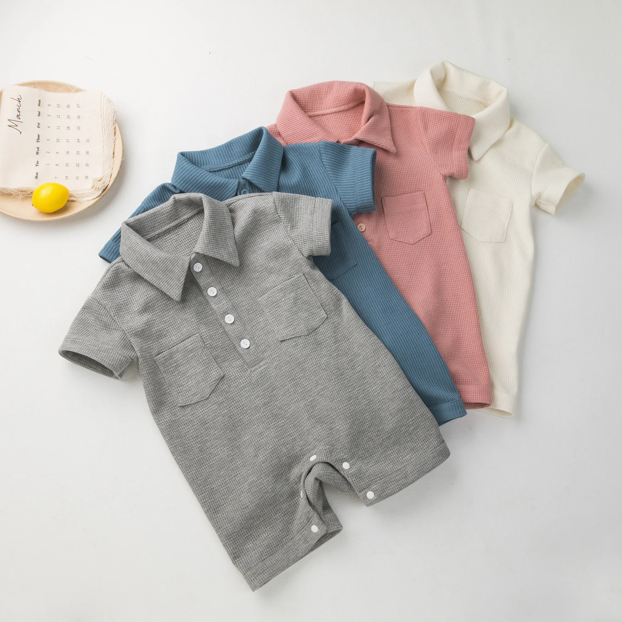 Waffle Baby Polo Romper