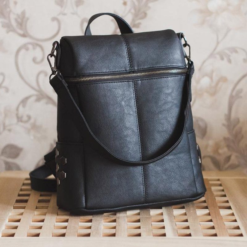 Vintage Leather Zip Top Backpack