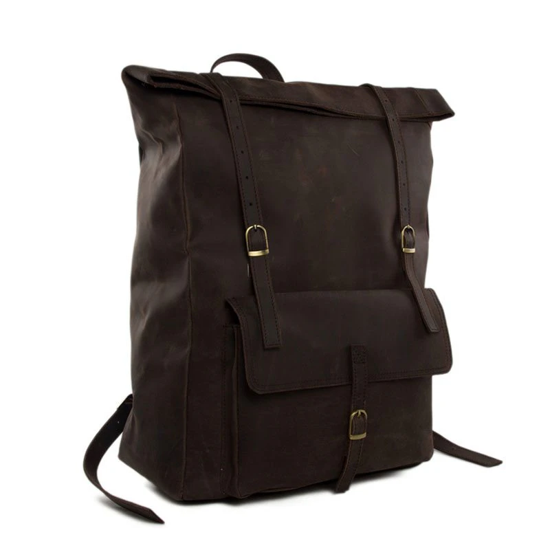 Roll Top Genuine Leather Backpack