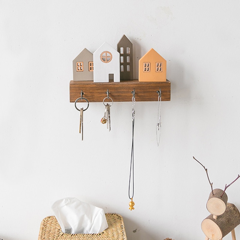 Wooden Houses Wall Key Hanger