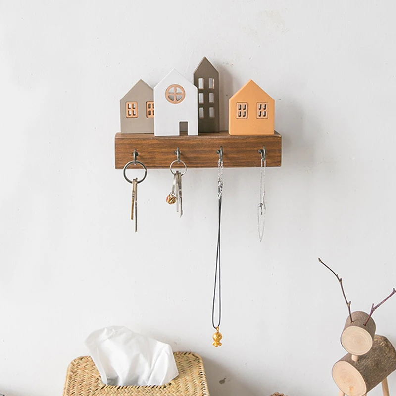 Wooden Houses Wall Key Hanger