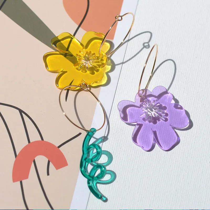 Summer Fresh Flower Hoop Earrings For Women Travelling Resin Hawaiian Earings BOHO Jewelry 2023
