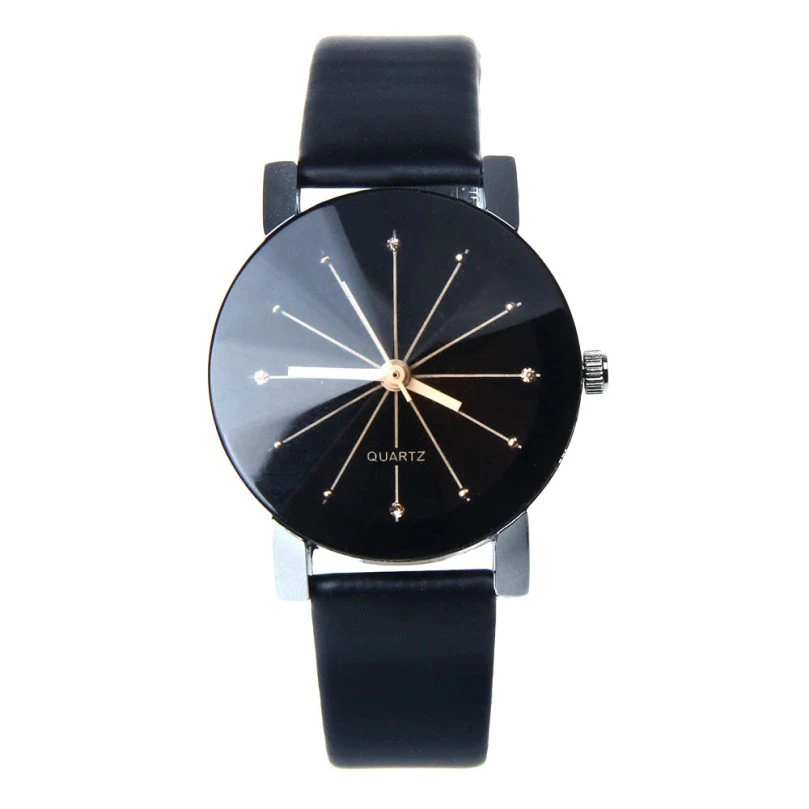 Womens Sleek Minimal Black Gold Watch