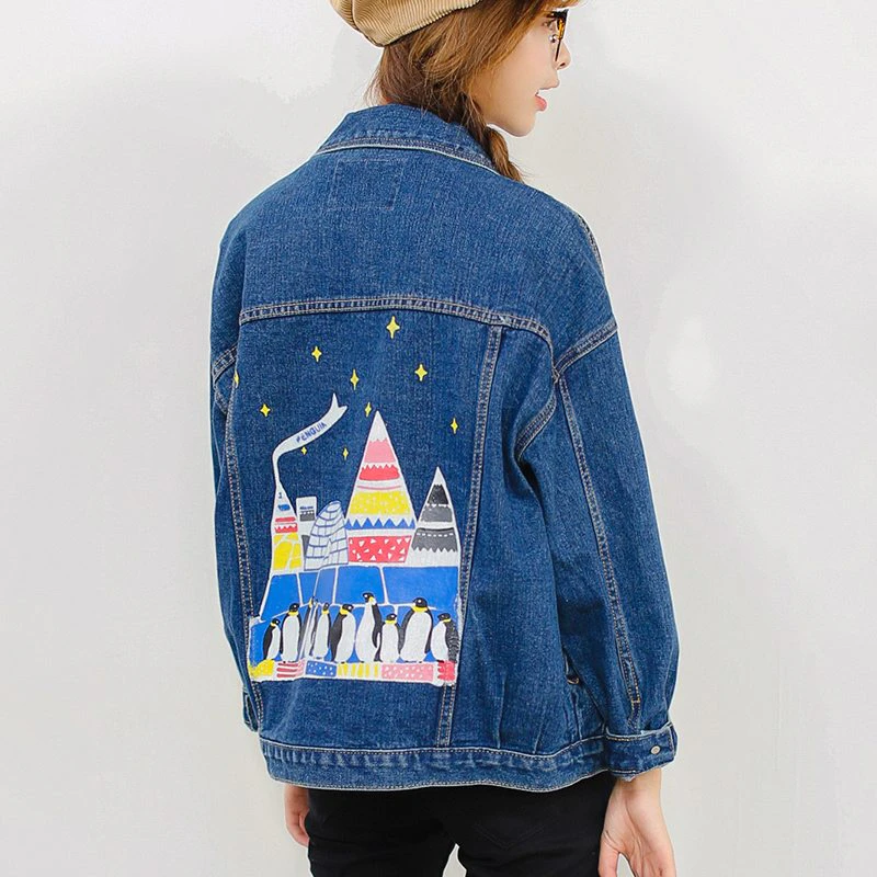 Penguin Print Womens Denim Jacket