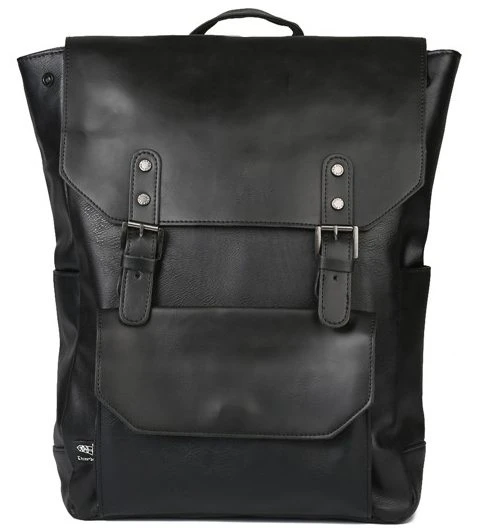 Black Leather Turndown Large Backpack