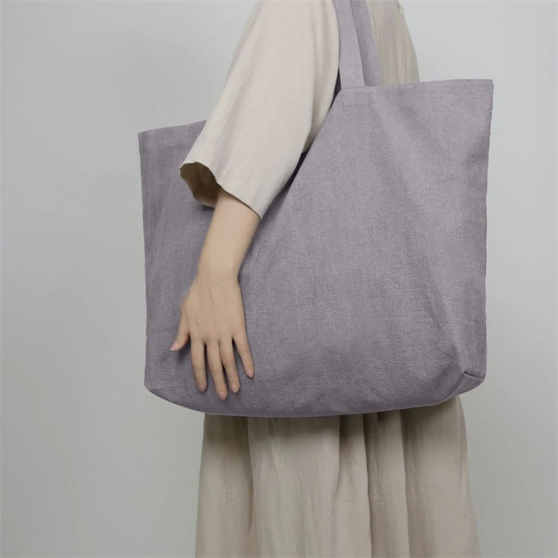 Large Cotton Grey Green Tote Carryall