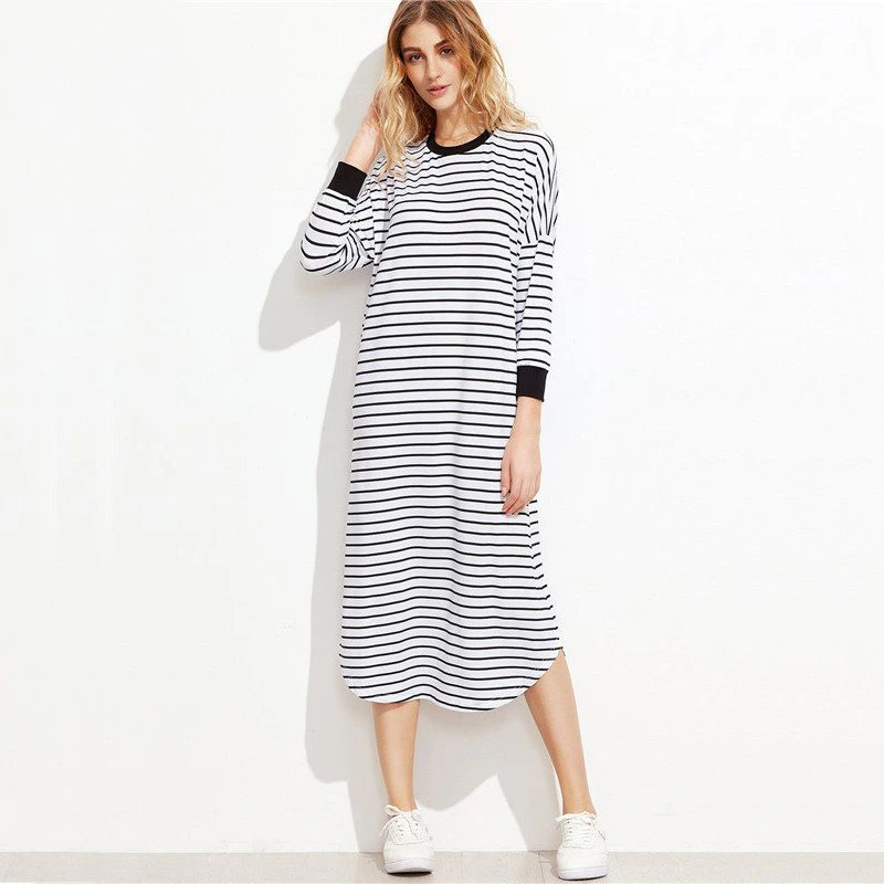 Long Sleeve Striped Tee Dress