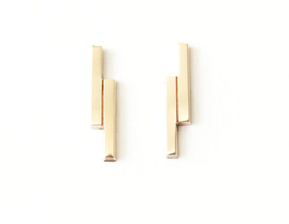 Gold Bar Stud Earrings