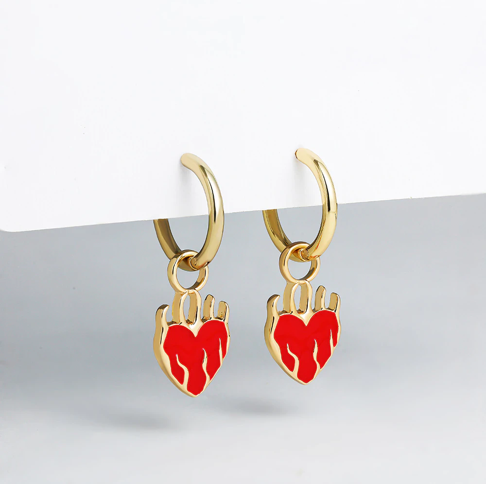 Flaming Heart Drop Earrings