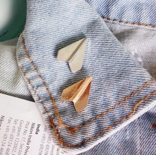 Metal Paper Plane Brooch Pin