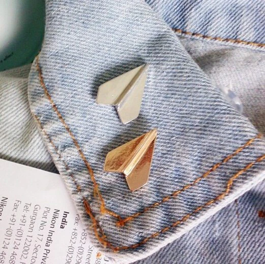 Metal Paper Plane Brooch Pin