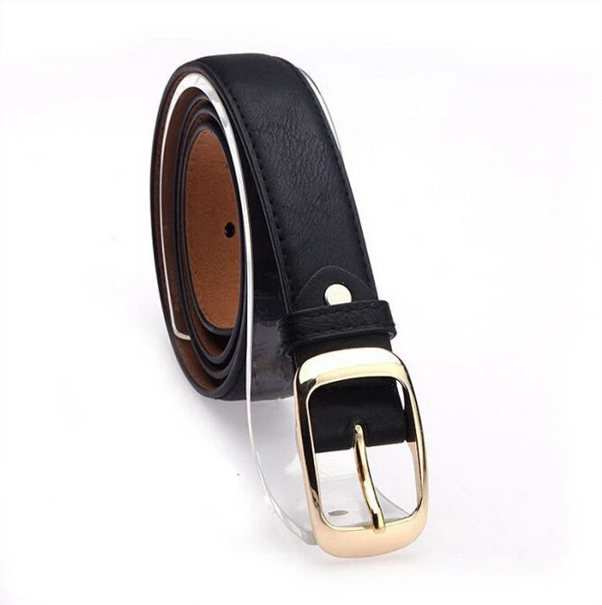 Women's Black and Gold Faux Leather Belt