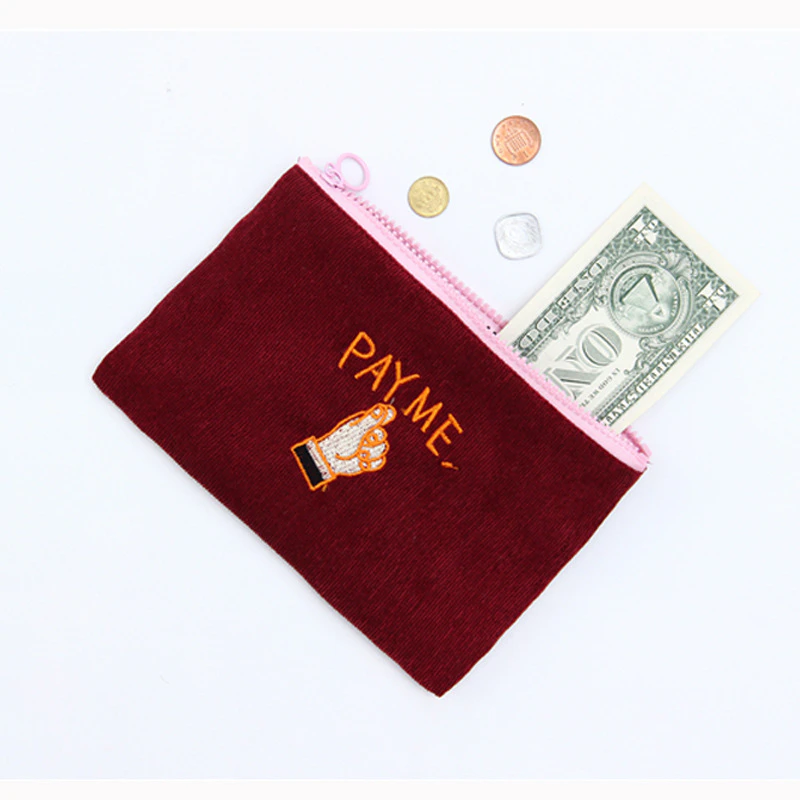 Embroidered Corduroy Wallet