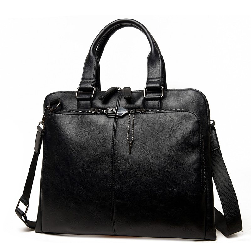 Black Leather Laptop Messenger Bag