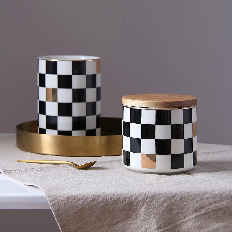 Checkerboard Ceramic Storage Jars