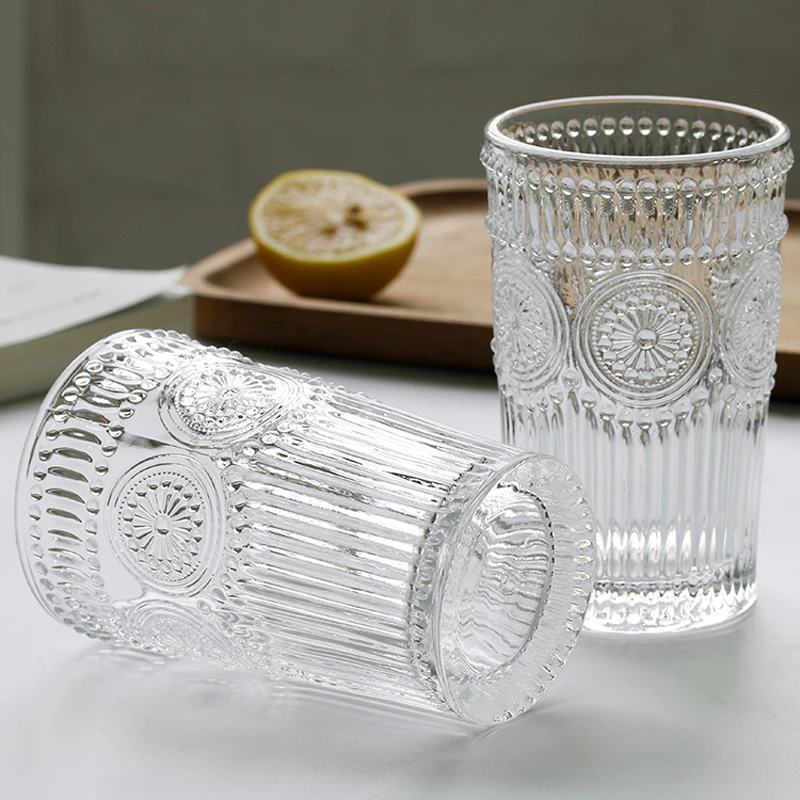 Boho Pattern Antique Embossed Glasses