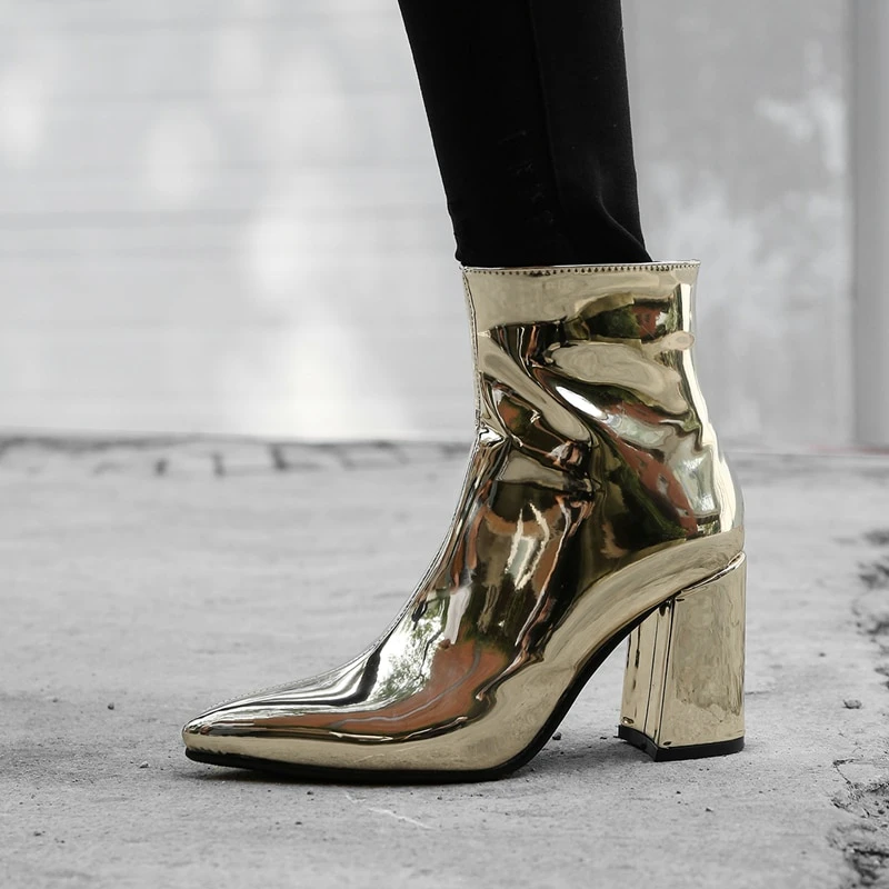 Gold Square Heeled Boots