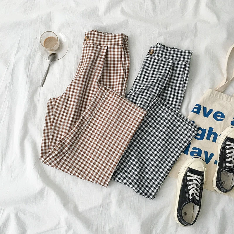High Waist Plaid Womens Pants
