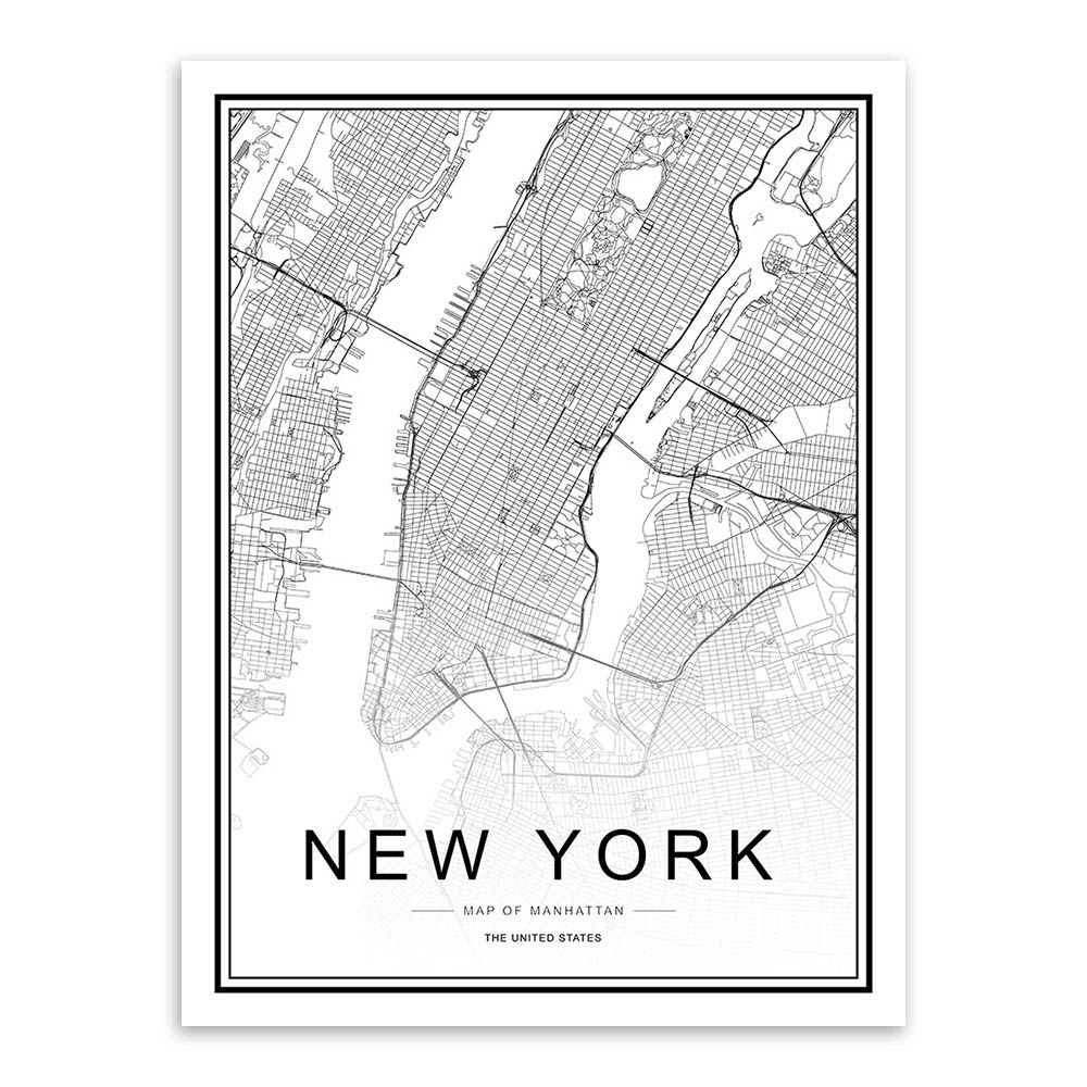 Black & White City Map Poster Print