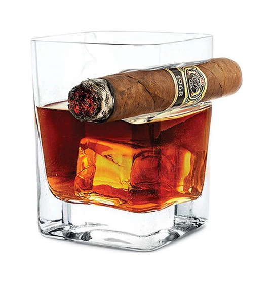 Whiskey Glass with Cigar Holder