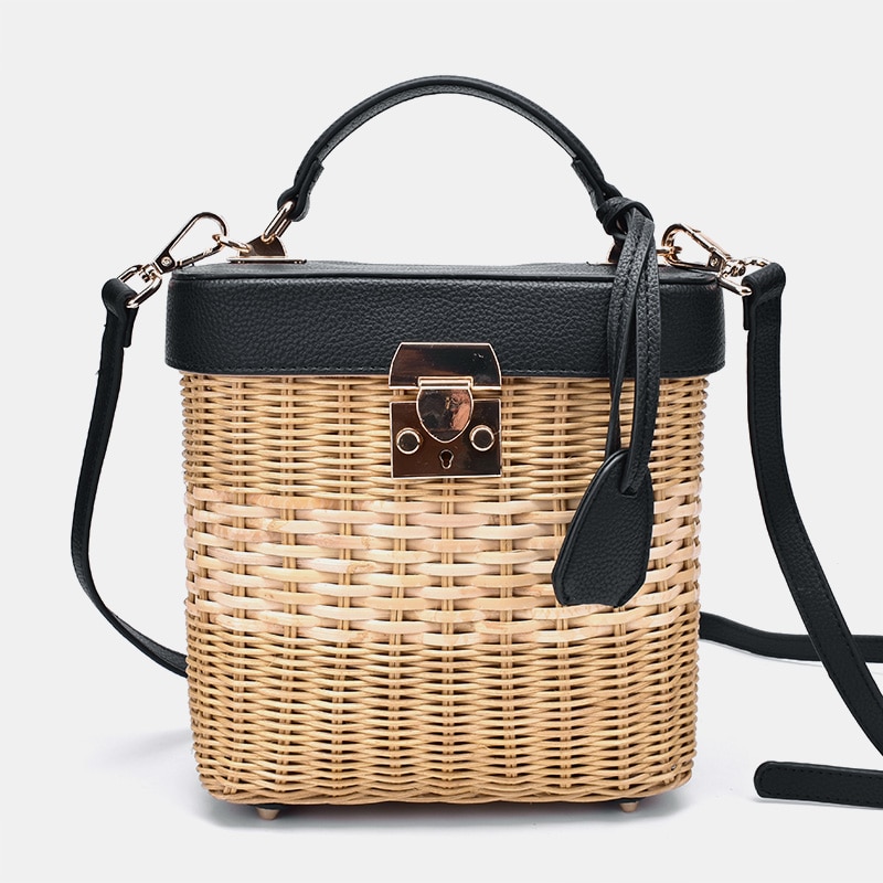 Leather Rattan Shoulder Bag