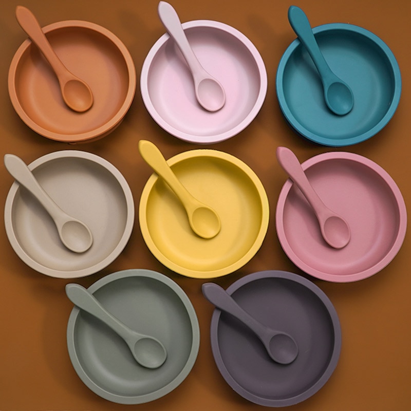 Colorful Silicon Baby Bowl & Spoon Set