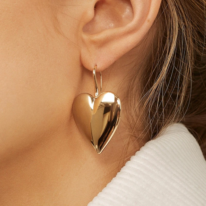 Gold Heart Drop Earrings
