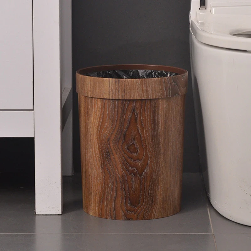 Wood Grain Trash Can