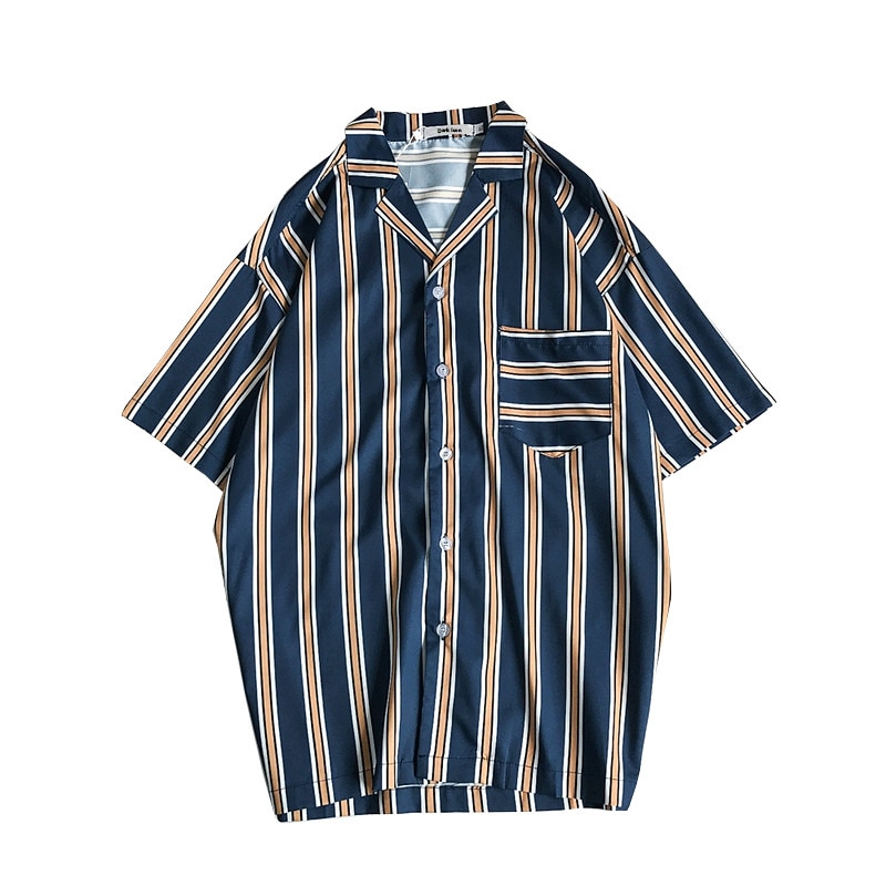 Striped Cotton Revere Collar Shirt
