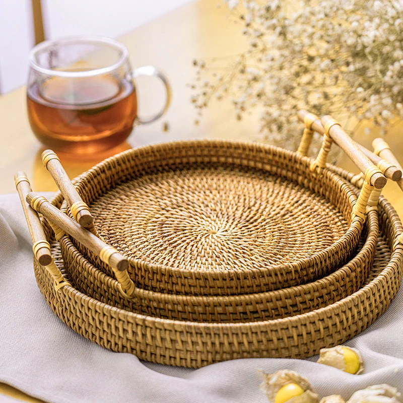 Round Rattan Serving Tray
