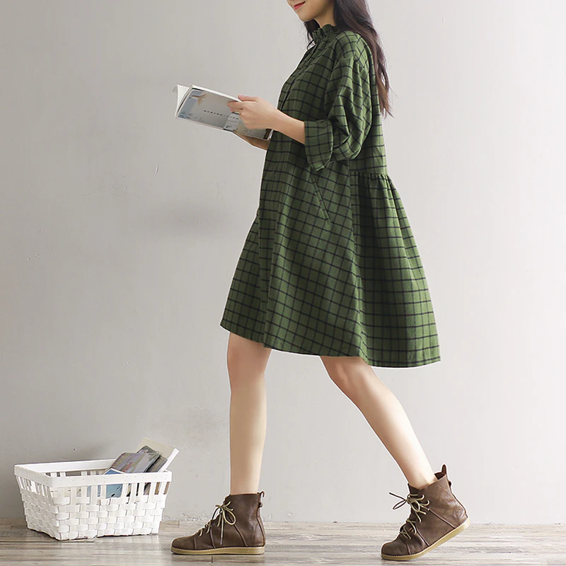 Women Plaid Cotton Dress