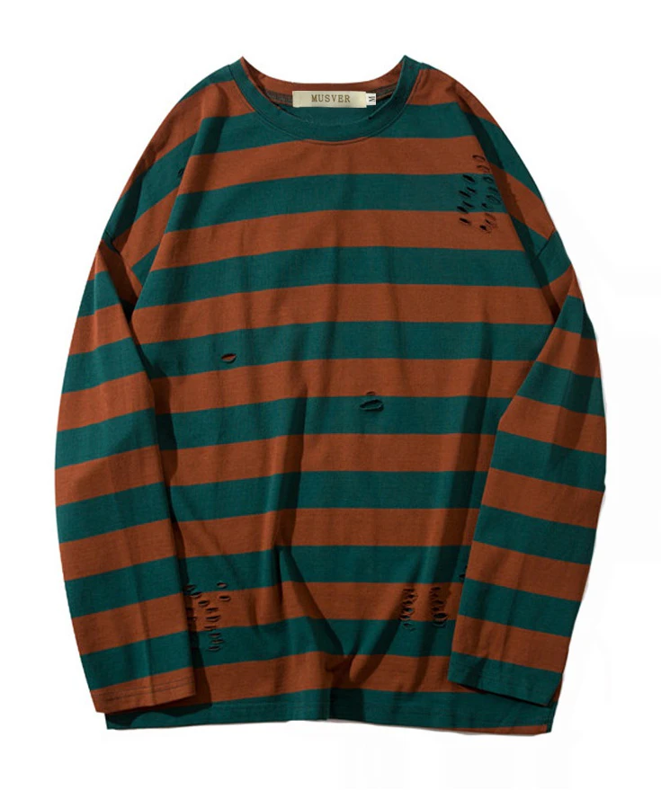 Brown & Green Striped Long Sleeve T-Shirt