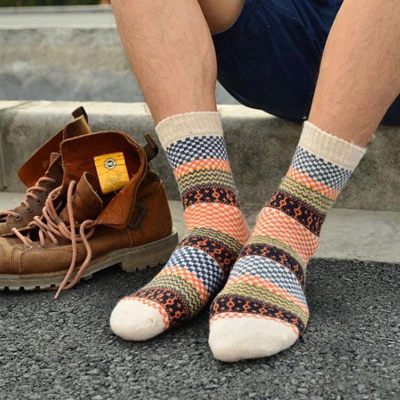 Mens Retro Woollen Hiking Socks