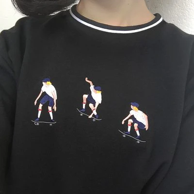 Skateboarder Embroidered Womens Tee