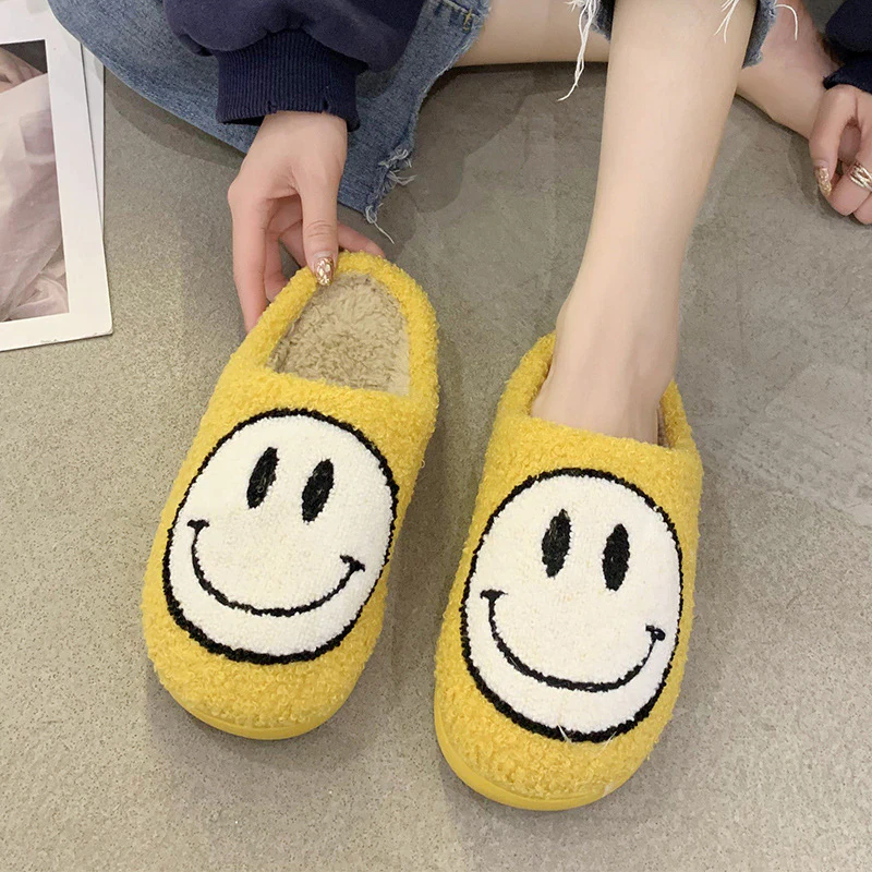 Plush Yellow Smile Slippers