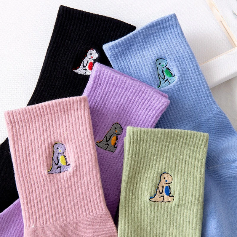 Embroidered Dinosaur Crew Socks