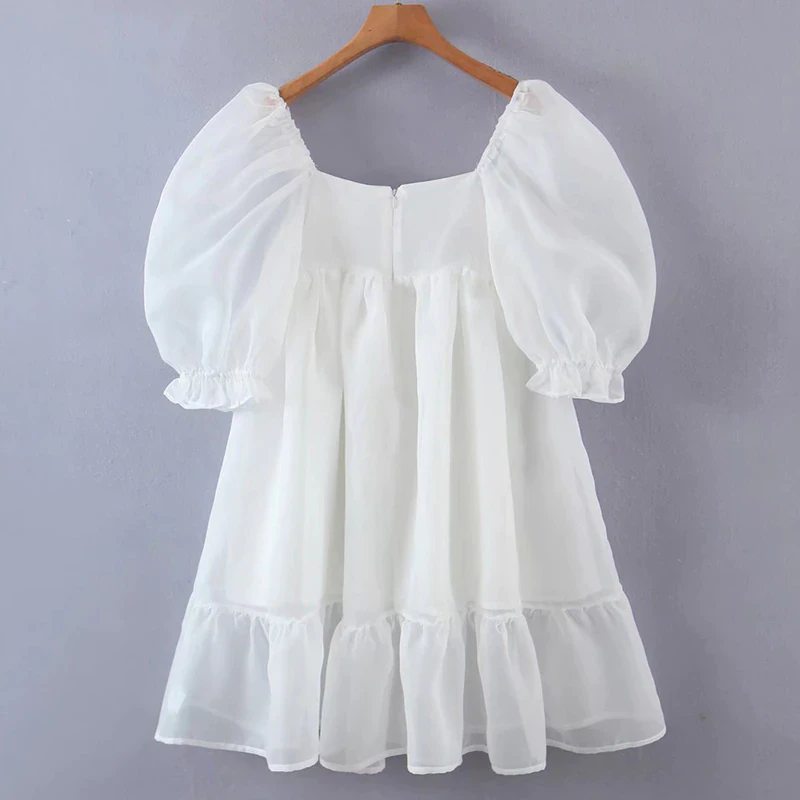 White Organza Puff Dress