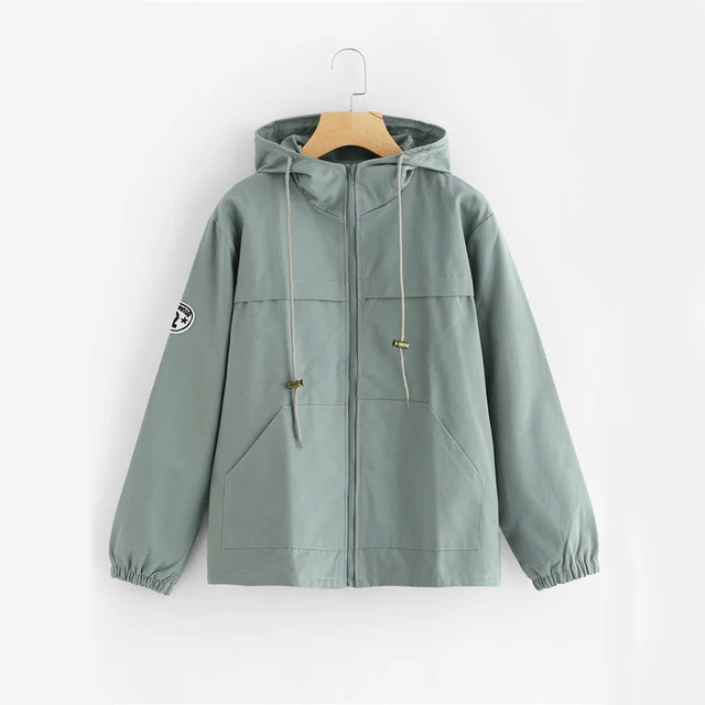 Womens Drawstring Hooded Green Jacket