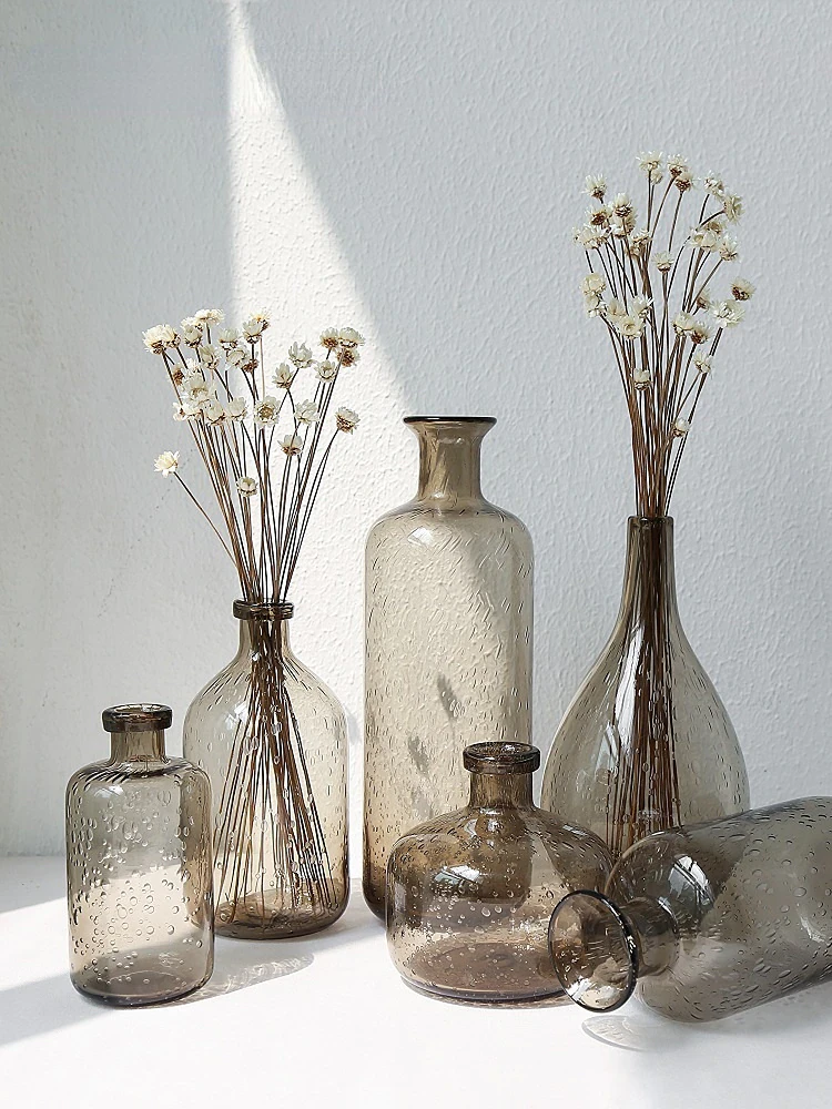 Grey Glass Bottle Vase