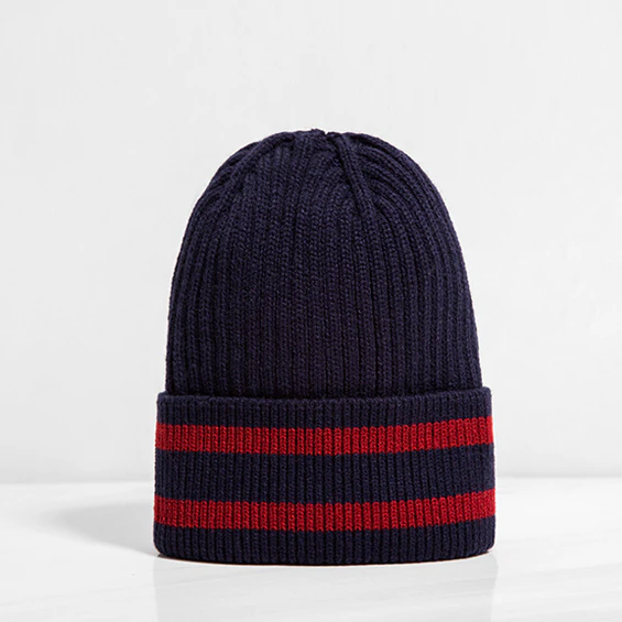 Thick Wool Knit Stripe Beanie