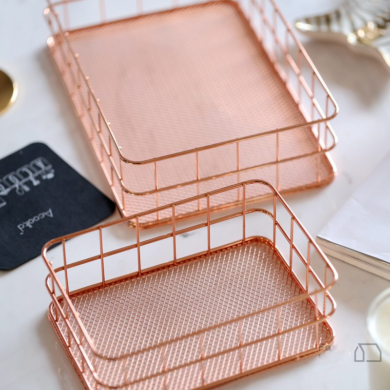 Rose Gold Desktop Storage Basket
