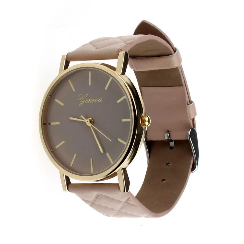 Textured Leather Classic Round Face Watch