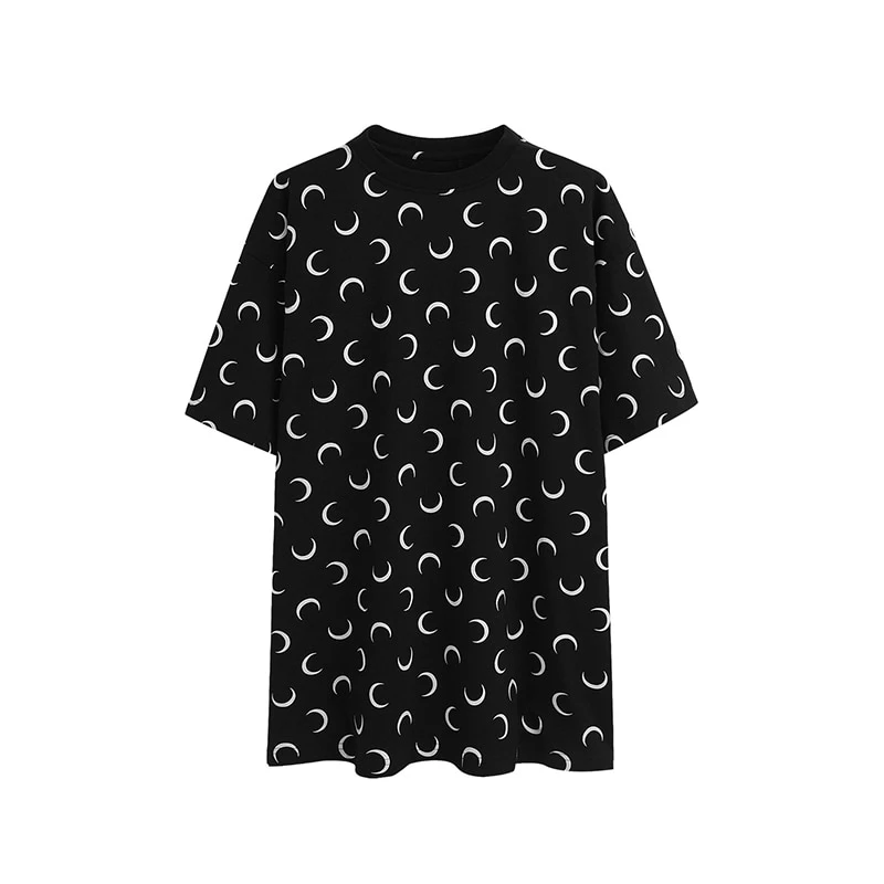 Crescent Print Black Tee