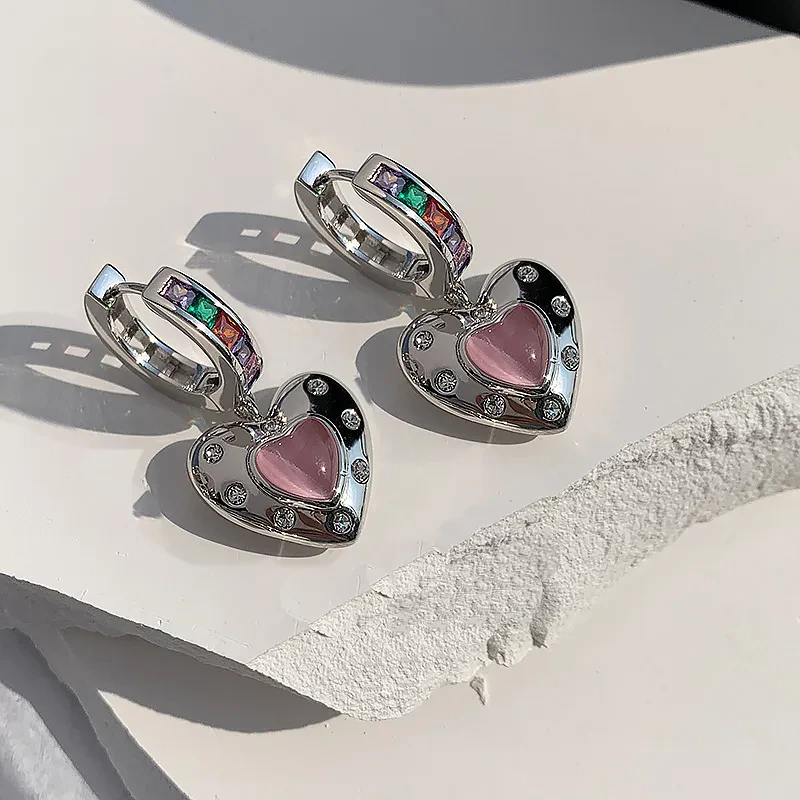 Zircon Heart Drop Earrings