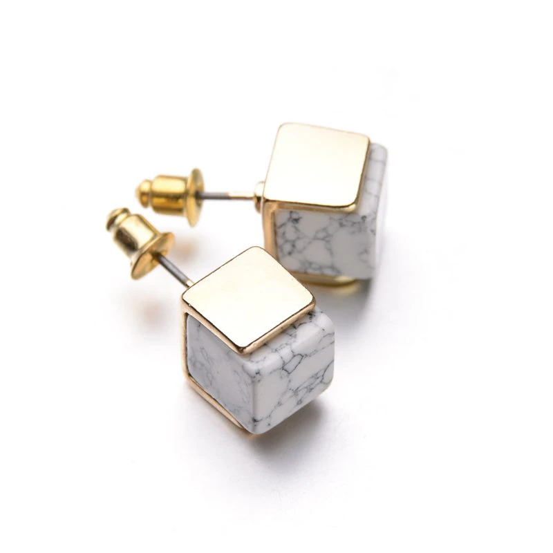 White Marbled Stone Stud Earrings
