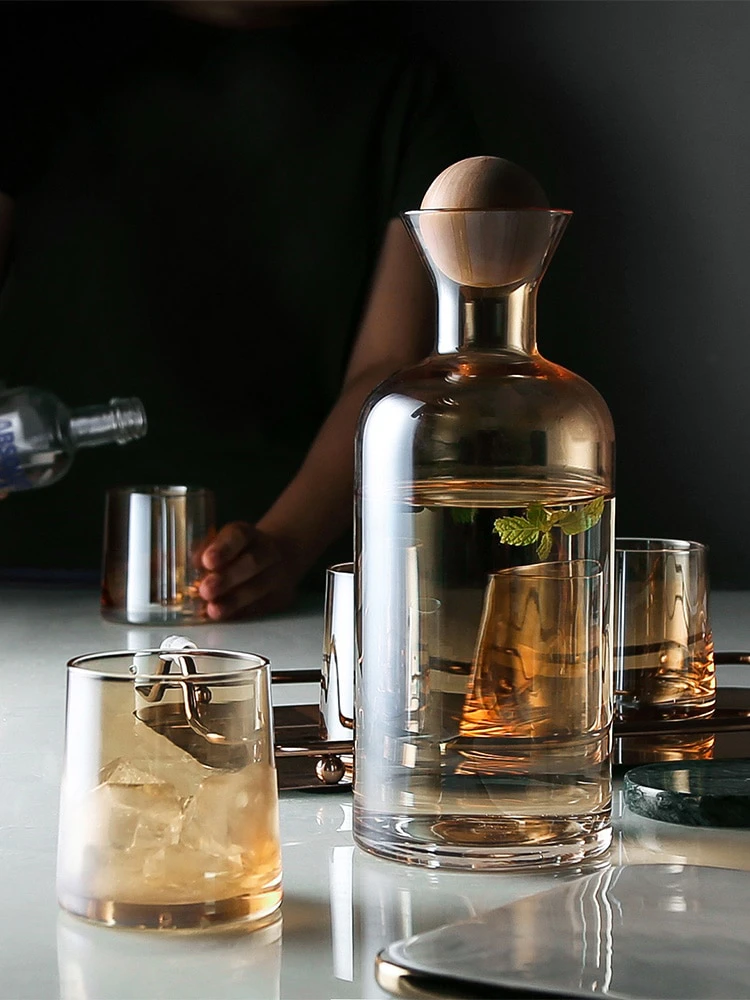 Amber Decanter & Glass Set