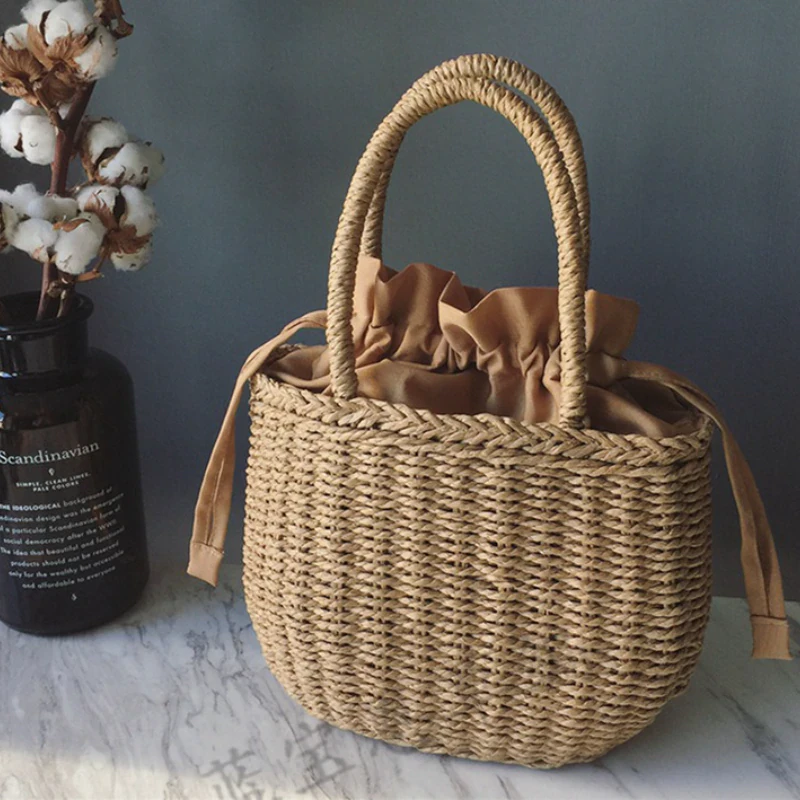 Drawstring Rattan Handbag