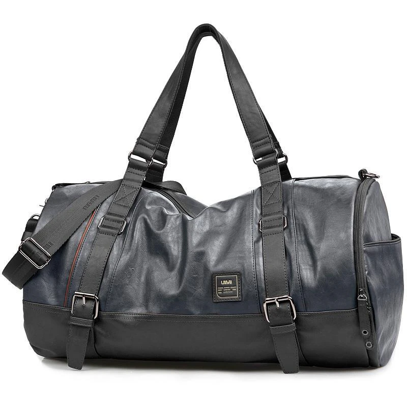 Black Pu Leather Bomber Sport Bag